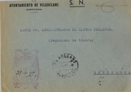 1949 BARCELONA  , SOBRE COMERCIAL CIRCULADO ENTRE VILADECANS Y BARCELONA , FRANQUICIA DEL AYUNTAMIENTO , LLEGADA - Storia Postale