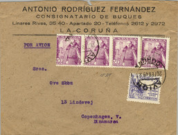 1949 CORUÑA / AVIÓN , SOBRE COMERCIAL CIRCULADO A COPENHAGUE - Cartas & Documentos