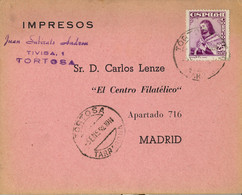 1952 TARRAGONA , TARJETA POSTAL CIRCULADA , IMPRESOS , TORTOSA -MADRID , LLEGADA - Storia Postale