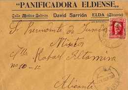 1932 ALICANTE , SOBRE COMERCIAL CIRCULADO ENTRE ELDA Y ALICANTE , PANIFICADORA ELDENSE , LLEGADA MUY TENUE - Brieven En Documenten