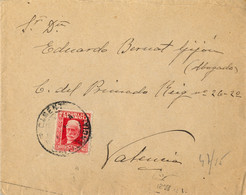 1934 VALENCIA , SOBRE CIRCULADO DESDE PICASENT , LLEGADA CARTERIA / VALENCIA AL DORSO - Cartas & Documentos