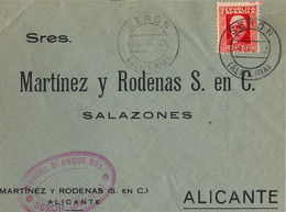 1932 ALMERIA , SOBRE COMERCIAL CIRCULADO ENTRE SERÓN Y ALICANTE , LLEGADA MUY TENUE AL DORSO - Briefe U. Dokumente