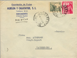 1950 VALENCIA , SOBRE COMERCIAL CIRCULADO ENTRE CARCAGENTE  Y VANERSBORG , CORREO AÉREO , AMBULANTE MEDITERRÁNEO - Covers & Documents