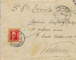 1933 ALICANTE , SOBRE CIRCULADO ,  ELDA - VALENCIA , LLEGADA AL DORSO - Covers & Documents