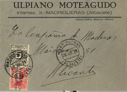 1931 ALBACETE  , SOBRE CIRCULADO ,  MADRIGUERAS - ALICANTE , LLEGADA , DERECHO DE ENTREGA - Brieven En Documenten