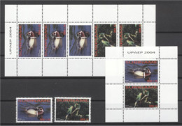 Suriname 2004, UPAEP, Ducks, Parrots, 2val+Block+Sheetlet - Pappagalli & Tropicali