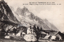 Aosta Courmayeur Val Ferret Village De Chapy Grandes Jorasses Animata Contadino Con Falce - Unclassified