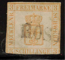 MECKLENBURG 1856 3 S Yellow SG 2 U #ZZGM91 - Mecklenbourg-Schwerin