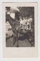 Cute Boys Boy Funny Pose On Horse In Yard Portrait Vintage Orig Photo (24029) - Persone Anonimi