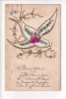 Carte De Bonne Année - Oiseau Contenant Des Fleurs Brodées - - Embroidered