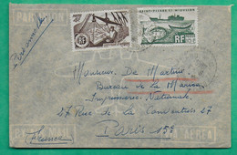 YT N°337 + 340 ST PIERRE ET MIQUELON LETTRE PAR AVION POUR PARIS 1949 LETTRE COVER FRANCE - Used Stamps