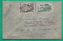 YT N°337 + 340 ST PIERRE ET MIQUELON LETTRE PAR AVION POUR PARIS 1949 LETTRE COVER FRANCE - Usati