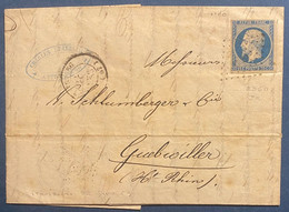 FRANCE Lettre N°10 Obl PC Leger 2950 De Strasbourg + Dateur Pour Guebwiller TTB - 1852 Louis-Napoléon
