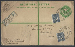 Pakistan 5 1/2a Registered Envelope Uprated 2a Used 1954 To India (**) Inde Indien RARE - Pakistan