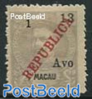 Macao 1913 1A On 13A, Stamp Out Of Set, Unused (hinged) - Unused Stamps