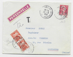 MULLER 15F SEUL LETTRE PARIS 48 29.5.1956 POUR MONTROUGE TAXE 10FR PAIRE + ETIQUETTE PERSONNELLE - 1955-1961 Marianne Van Muller