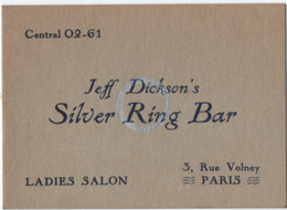 Jeff Dickson's   Ladies Salon  Rue Volney  Carte Consommations - Menu