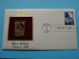 SPACE FANTASY - EXPLORERS IN FLIGHT ( 22kt Gold Stamp Replica ) First Day Of Issue 1993 > HUNTSVILLE, Al, USA ! - 1991-2000