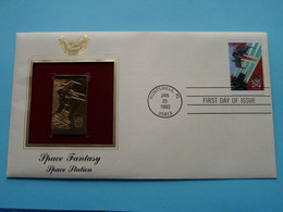 SPACE FANTASY - SPACE STATION ( 22kt Gold Stamp Replica ) First Day Of Issue 1993 > HUNTSVILLE, Al, USA ! - 1991-2000