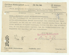 DOCUMENTO GERMANIA REICH 14/3/1945 RIPARAZIONE MACCHINA ASTRA DURANTE ATTACCO TERRORISTICO A KREIENSEN - Cartas & Documentos