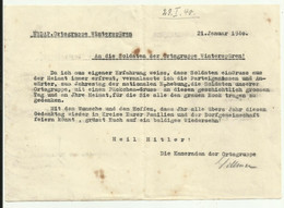 DOCUMENTO NSDAP ORTSGRUPPE WINTERSPUREN 21JANUAR 1940 - Autres & Non Classés
