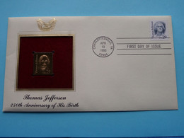 THOMAS JEFFERSON - 250th ANN. OF HIS BIRTH ( 22kt Gold Stamp Replica ) First Day Of Issue 1993 - USA ! - 1991-2000