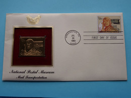 NATIONAL POSTAL MUSEUM - MAIL TRANSPORTATION ( 22kt Gold Stamp Replica ) First Day Of Issue 1993 > USA ! - 1991-2000