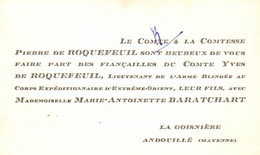CARTE DE VISITE  Comte Et Comtesse PIERRE DE ROQUEFEUIL-LA GOISNIERE-ANDOUILLE -MAYENNE - Visitekaartjes
