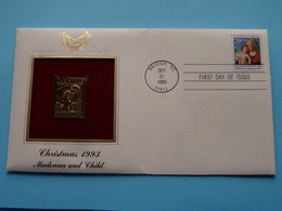 CHRISTMAS 1993 - MADONNA And CHILD ( 22kt Gold Stamp Replica ) First Day Of Issue 1993 > USA ! - 1991-2000