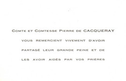 CARTE DE VISITE  Comte Et Comtesse PIERRE DE CACQUERAY - Cartes De Visite