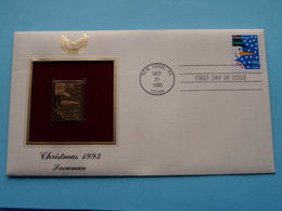 CHRISTMAS 1993 - SNOWMAN ( 22kt Gold Stamp Replica ) First Day Of Issue 1993 > USA ! - 1991-2000