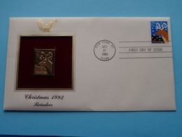 CHRISTMAS 1993 - REINDEER ( 22kt Gold Stamp Replica ) First Day Of Issue 1993 > USA ! - 1991-2000