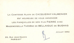 CARTE DE VISITE   Comtesse ALAIN DE CACQUERAY VALMENIER PARIS 15 - Visiting Cards