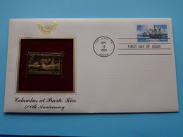 COLUMBUS AT PUERTO RICO - 500th ANNIVERSAY ( 22kt Gold Stamp Replica ) First Day Of Issue 1993 > USA ! - 1991-2000