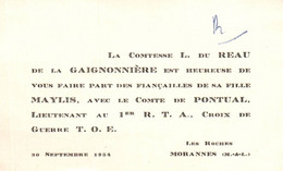CARTE DE VISITE   COMTESSE L DU REAU DE LA GAIGNONNIERE  COMTE DE PONTUAL LIEUTENANT CROIX DE GUERRE -LES ROCHES-MORANNE - Visiting Cards