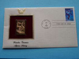 WINTER GAMES - ALPINE SKIING ( 22kt Gold Stamp Replica ) First Day Of Issue 1993 > USA ! - 1991-2000