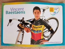 Card Vincent Baestaens - Team Telenet-Fidea - 2009 - National Champion - Cycling - Cyclisme - Ciclismo - Wielrennen - Radsport