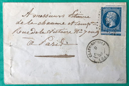 France N°14 Bord De Feuille Et Voisin Sur Enveloppe TAD Claye-Souilly 9.2.1859 + PC 878 - (C557) - 1849-1876: Klassik