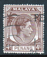 Malaya Penang 1949 George VI Single 4c Definitive Stamp In Fine Used - Penang