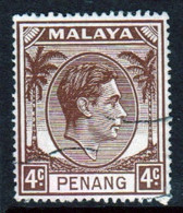 Malaya Penang 1949 George VI Single 4c Definitive Stamp In Fine Used - Penang