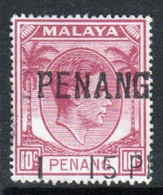 Malaya Penang 1949 George VI Single 10c Definitive Stamp In Fine Used - Penang