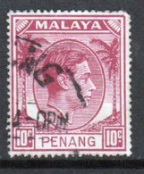 Malaya Penang 1949 George VI Single 10c Definitive Stamp In Fine Used - Penang