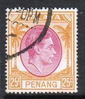 Malaya Penang 1949 George VI Single 25c Definitive Stamp In Fine Used - Penang