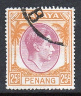 Malaya Penang 1949 George VI Single 25c Definitive Stamp In Fine Used - Penang