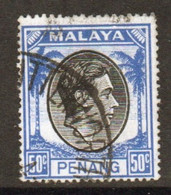 Malaya Penang 1949 George VI Single 50c Definitive Stamp In Fine Used - Penang