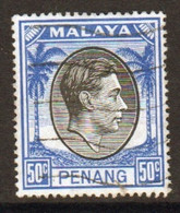 Malaya Penang 1949 George VI Single 50c Definitive Stamp In Fine Used - Penang