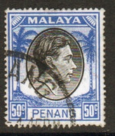 Malaya Penang 1949 George VI Single 50c Definitive Stamp In Fine Used - Penang