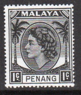 Malaya Penang 1954 Queen Elizabeth II Single 1c Stamp In Mounted Mint - Penang