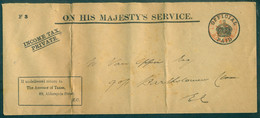 Great Britain Cover On His Majesty's Service Income Taks Private No. F 3 To London Cancel "Official Paid" Folded - Autres & Non Classés