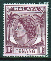 Malaya Penang 1954 Queen Elizabeth II Single 10c Stamp In Fine Used - Penang